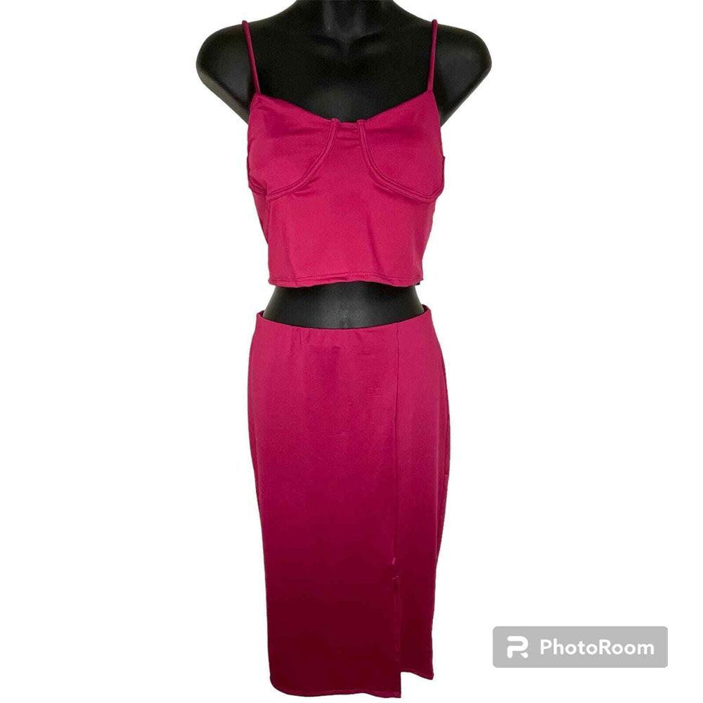 21 Saints 2 Piece Crop Top and Midi Skirt Matching Set‎ Magenta Pink Size Small